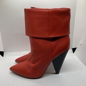 Isabel Marant Red Fold-Over Cone Heel Ankle Boots